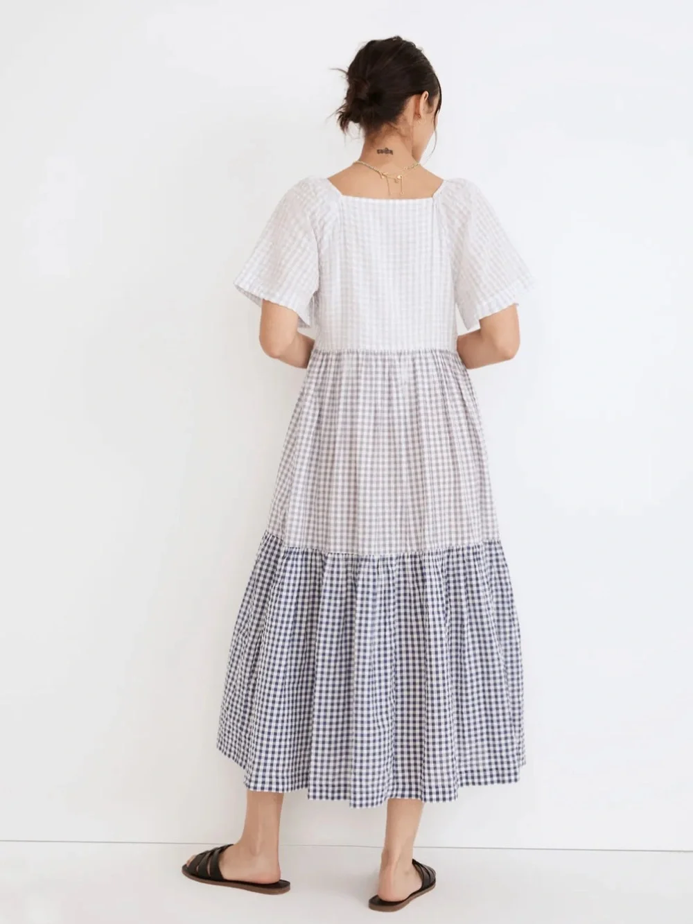 Madewell Patchwork Gingham Midi Dress - Picture 3 of 9